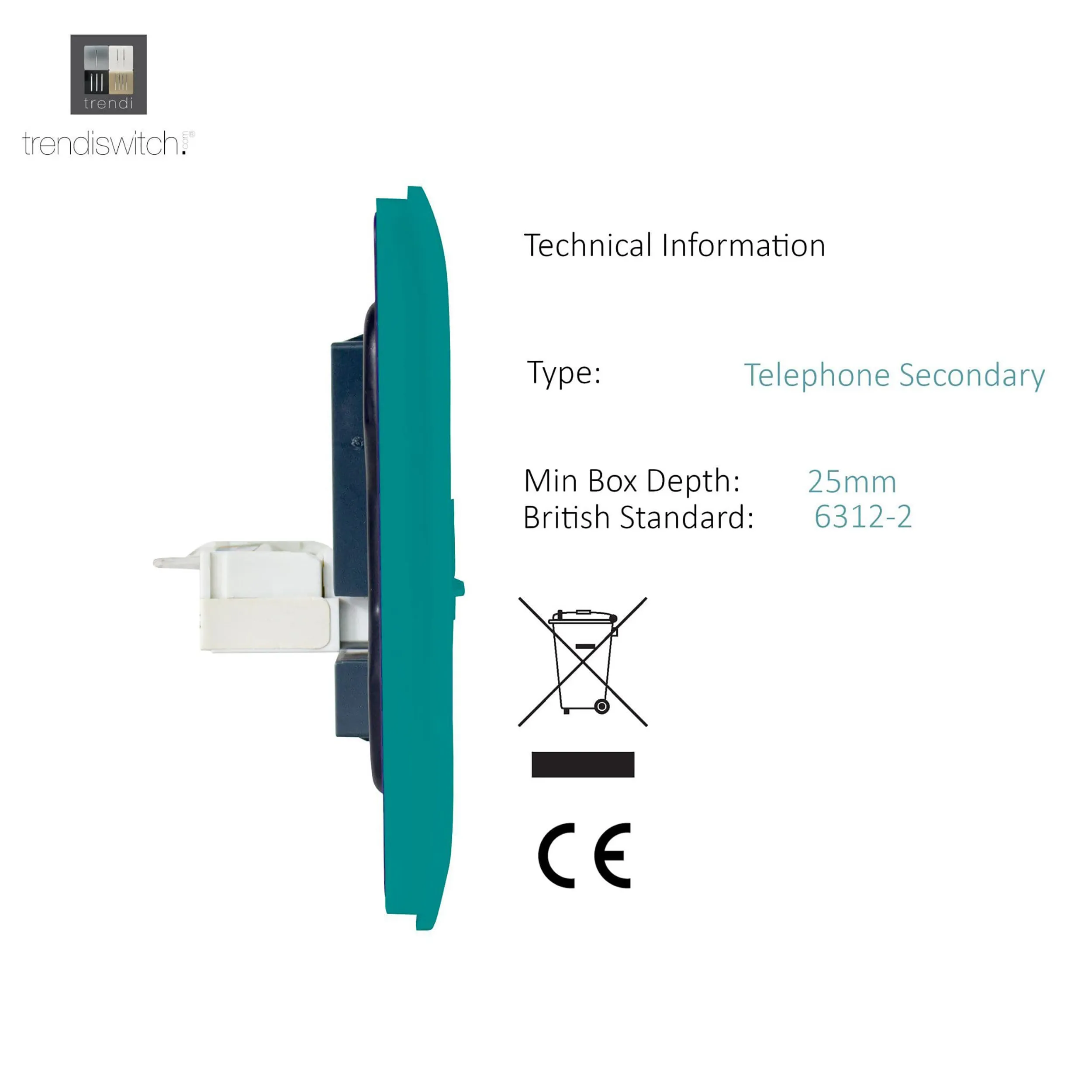Single PC Ethernet Cat 5 & 6 Data Outlet Bright Teal ART-PCBT  Trendi Bright Teal